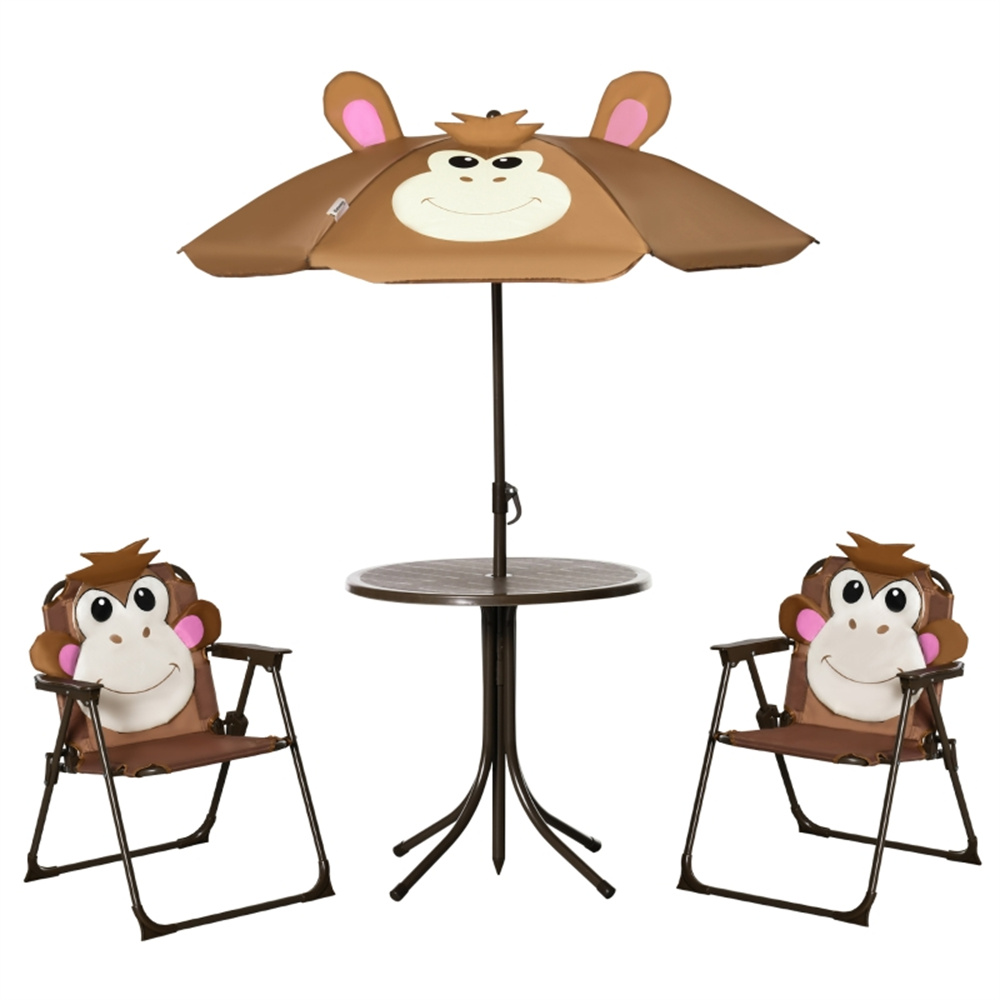 Kids Outdoor Umbrella Chair - Cute Monkey Kids Patio Table Chair