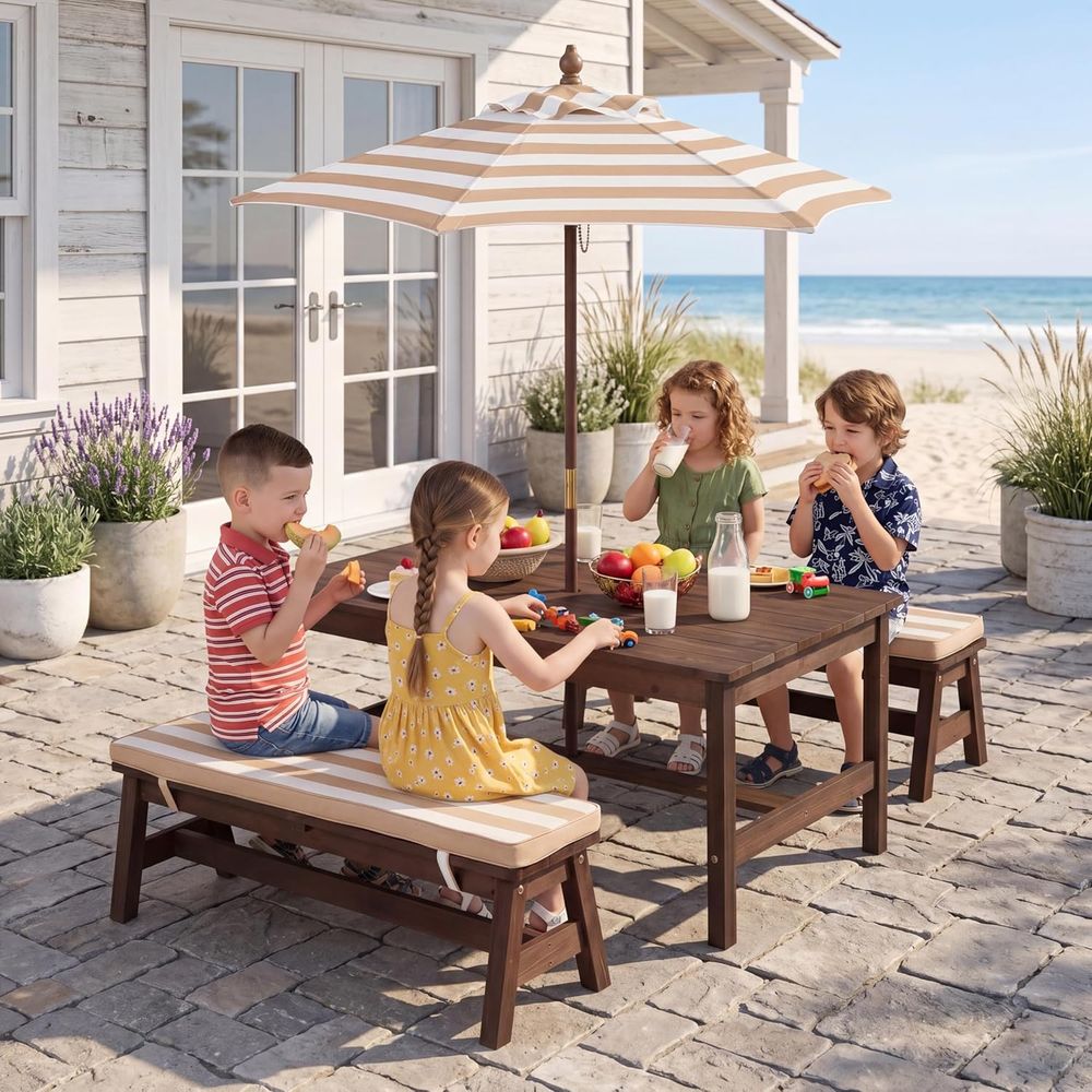 Kids Picnic Table, Large 42“x  - đánh giá và giá Kids Outdoor Umbrella