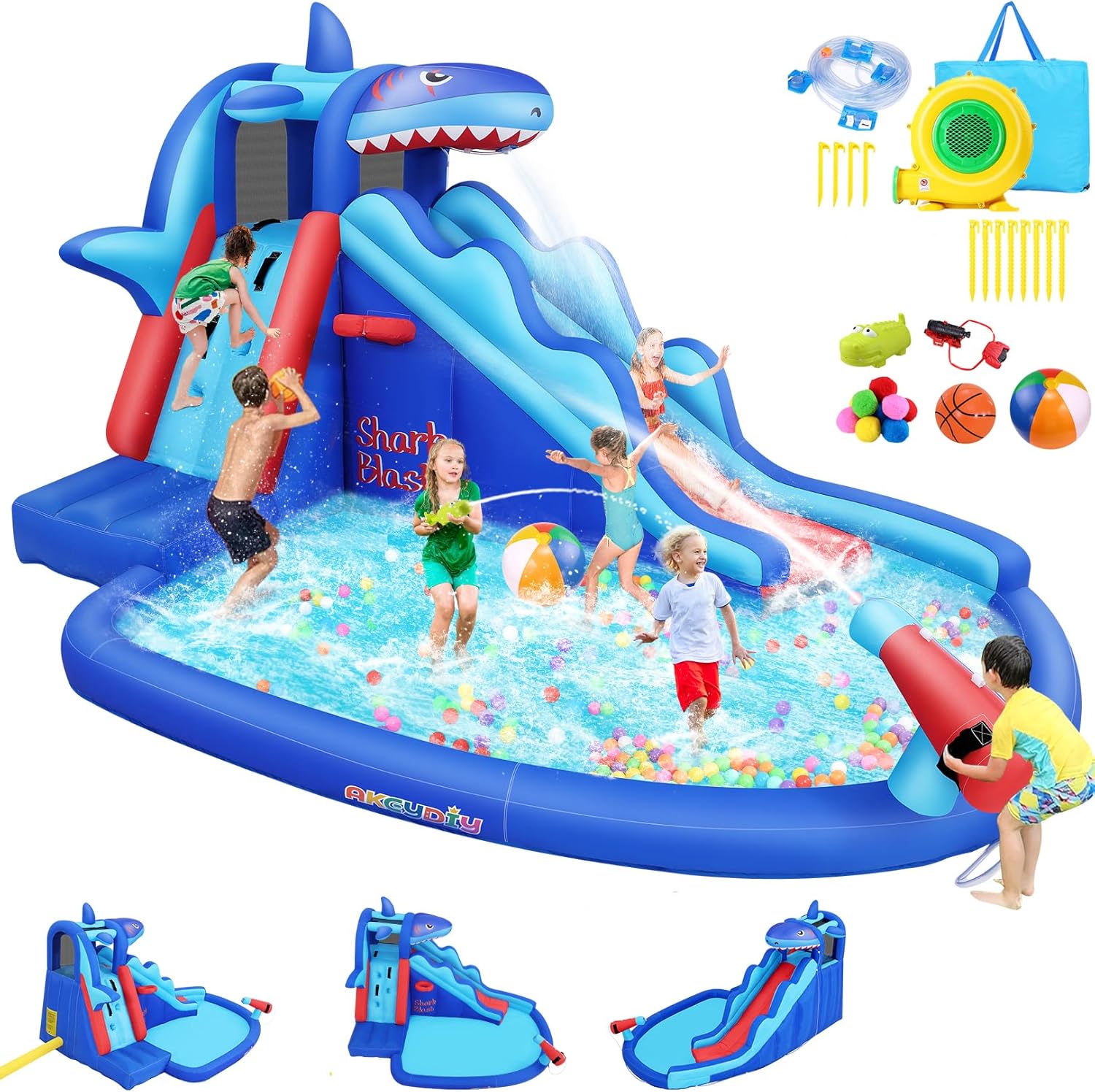 Shark-Themed Inflatable Water  - đánh giá và giá Kids Outdoor Inflatable Water Slide