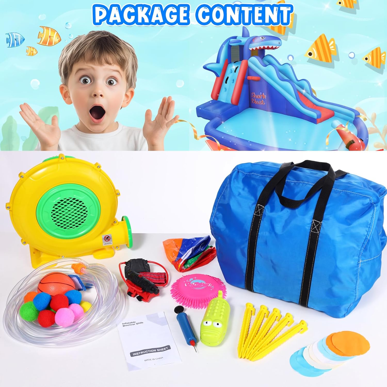 Shark-Themed Inflatable Water  - đánh giá và giá Kids Outdoor Inflatable Water Slide