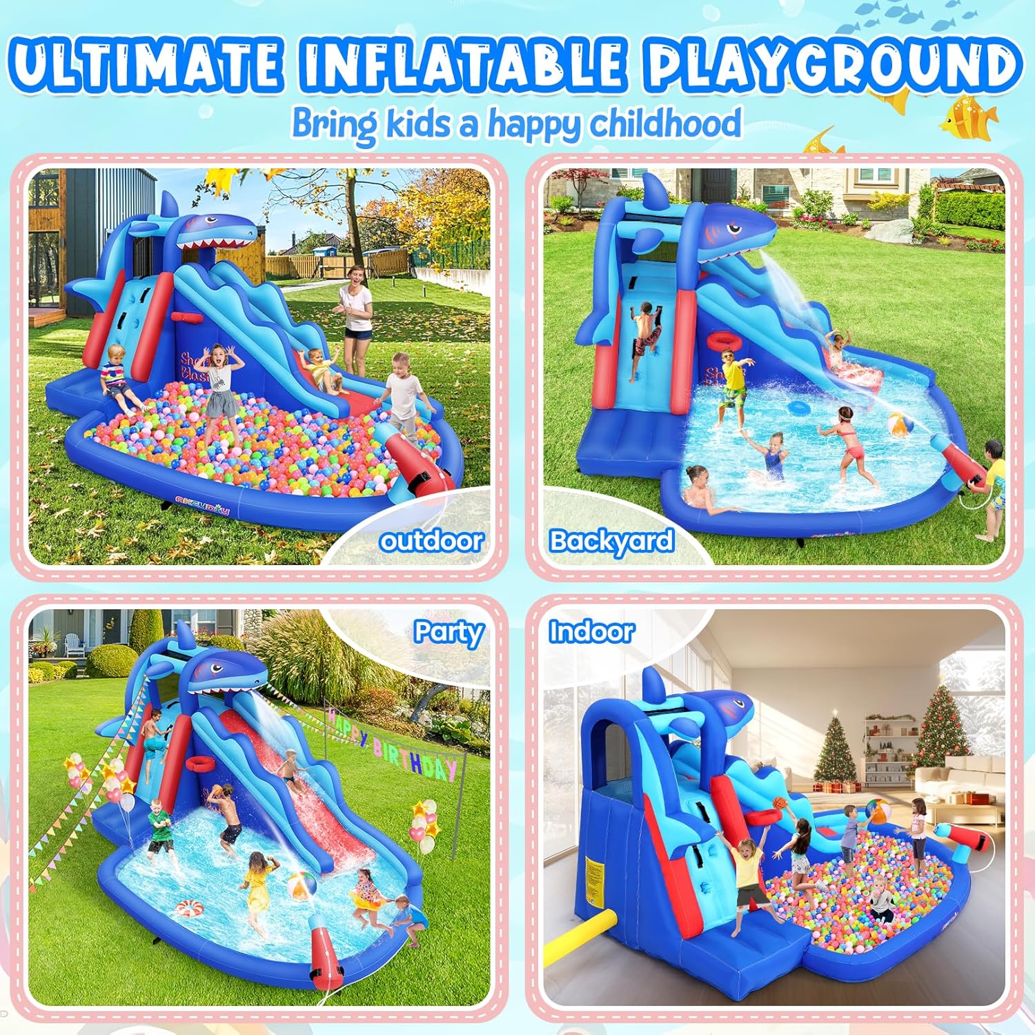 Shark-Themed Inflatable Water  - đánh giá và giá Kids Outdoor Inflatable Water Slide